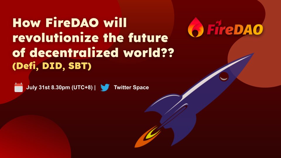 FireDAOlab's tweet image. A introduction about FireDAO will be discussed at Twitter Space. 

🎁Tag 3 friends at comment below and retweet, those who complete the task can earn 1000 FLM Airdrop. Don't miss it!!

#Arbitrum #DeFi #SocialDAO