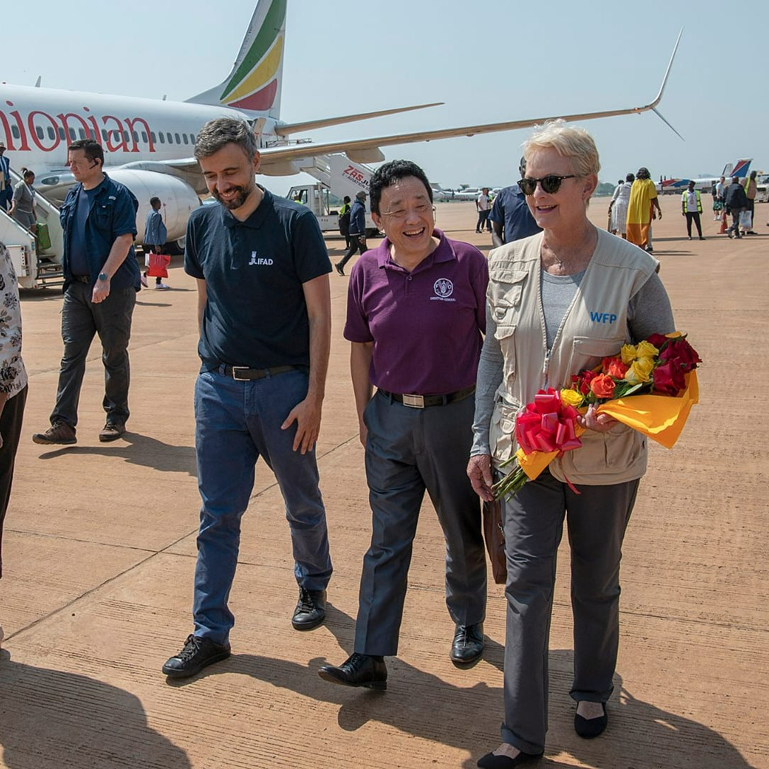 FAOSouthSudan's tweet photo. Heads of Rome-based UN food and agriculture agencies, @FAO, @IFAD  &amp; @WFP, today began a 3-day visit to #SouthSudan to promote collaboration and stimulate action against the increasing threat of hunger and food insecurity in the country that require urgent interventions. https://t.co/DVkh27Bw9T