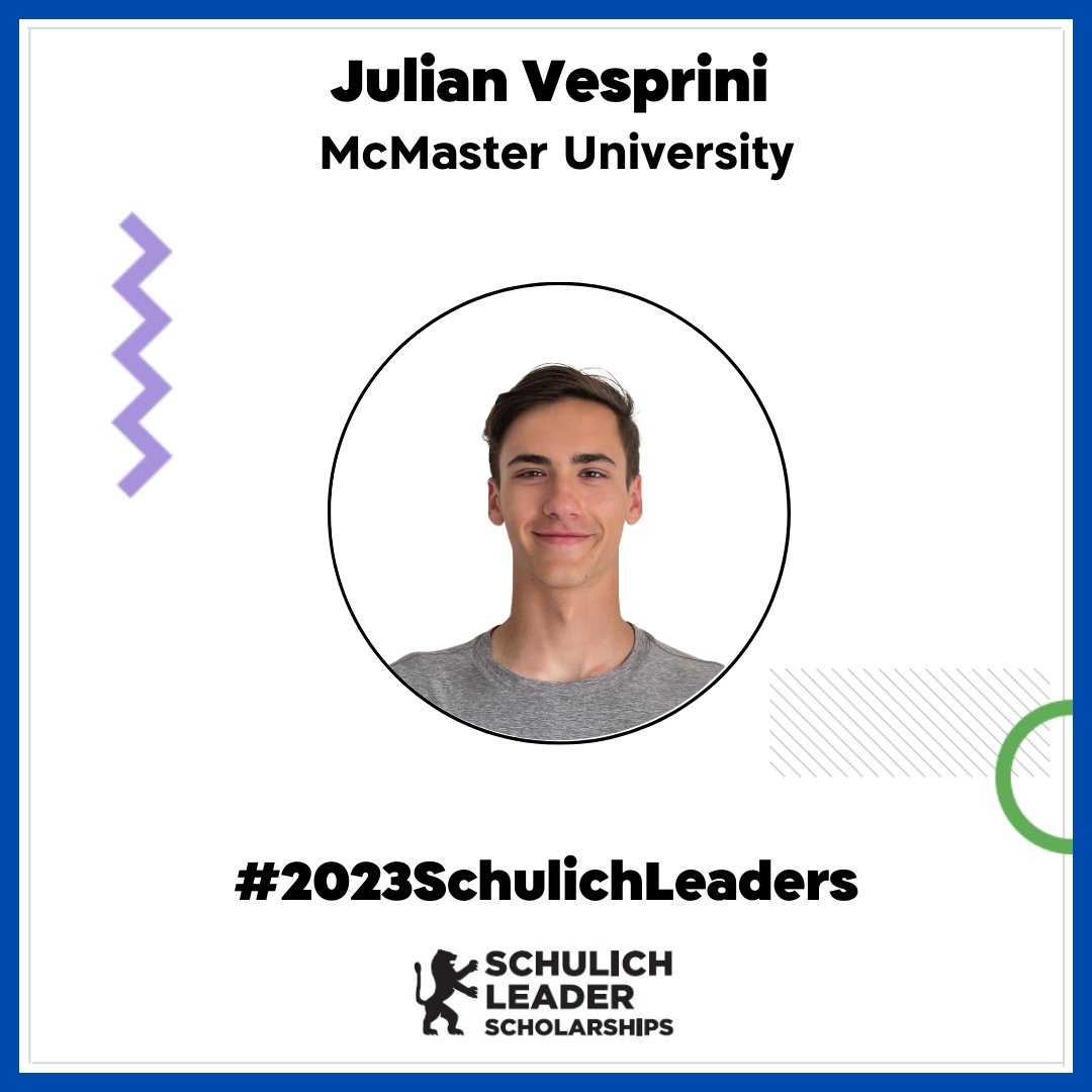 Julian Vesprini is one of five engineering recipients at <a href="/McMasterU/">McMaster University</a> Welcome to the 2023 class of Schulich Leaders!

schulichleaders.com/scholars/julia…

#2023SchulichLeaders #LeadersGonnaLead #STEM #Science #Technology #Engineering #Math <a href="/neilmcneilhs/">Neil McNeil HS</a> <a href="/TCDSB/">Toronto Catholic District School Board</a>