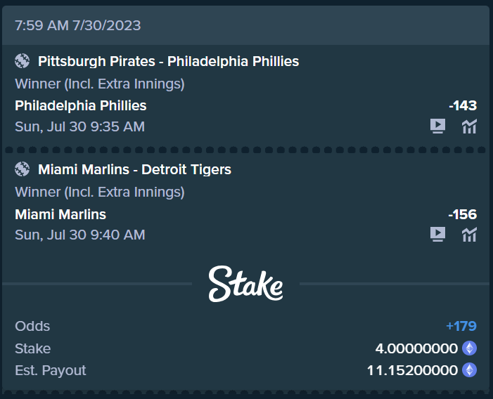 Not bad picks on a Sunday @Bitboy_Crypto we locked you in for the Phillies and the Marlins. #MLB