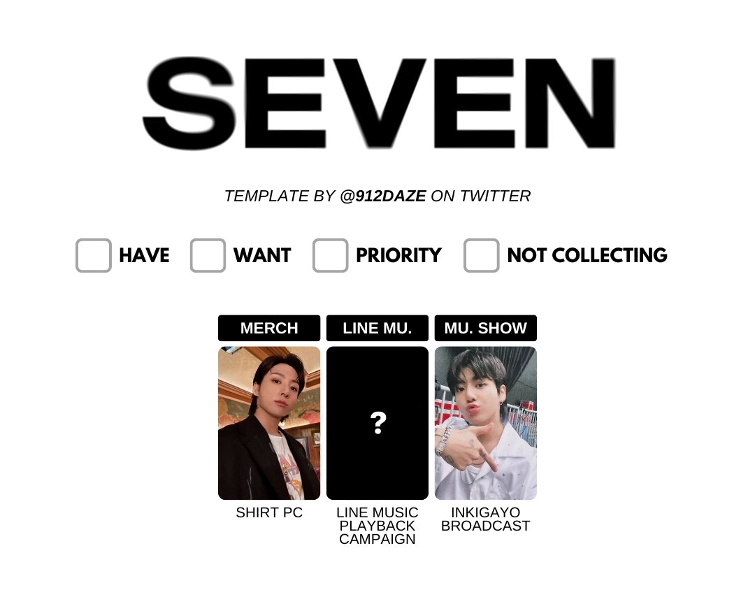BTS JUNGKOOK JK PC PHOTOCARD WISHLIST TEMPLATE ✨ ⭐️ SEVEN by JK