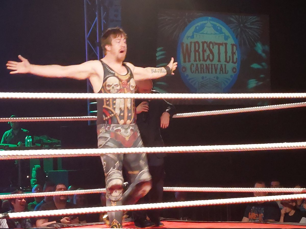 WrestleCarnival's tweet photo. Two debutants Mad Dog #MattPowell and #AlexConners Kick off the Championship Gauntlett match in our third contest of the evening... https://t.co/QQz4fxR5sA