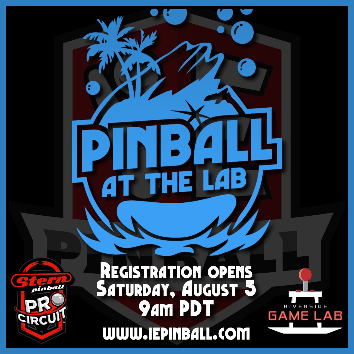 Pinball at the Lab registration opens this upcoming Saturday, August 5 at 9am PDT on iepinball.com. We have expanded the tournament to 120 players for 2023!

Part of the 2023 Stern Pro Circuit!

Full tournament details can be found at iepinball.com