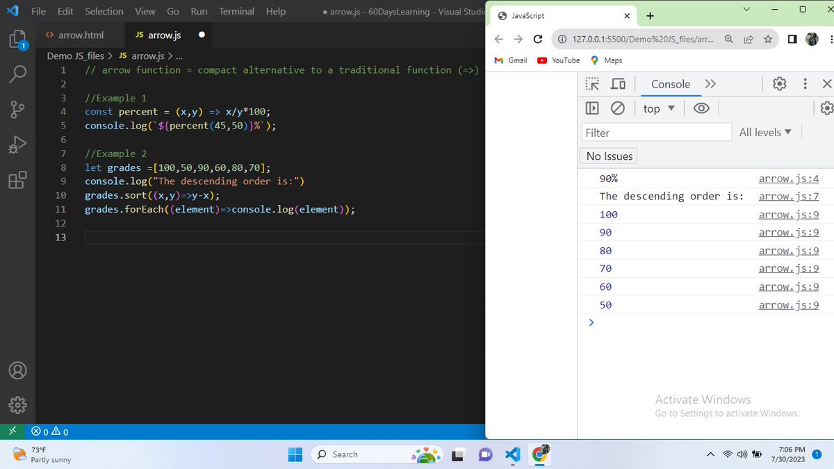 sabina_bas92930's tweet photo. #Day60 #LearningWithLeapfrog
@lftechnology Today,I got to know about arrow function (=>) in JS.And also learned to shuffle the elements of an array.
#60DaysOfLearningWithLeapfrog 
#LSPPLearningD60 https://t.co/4zxApNAHyh