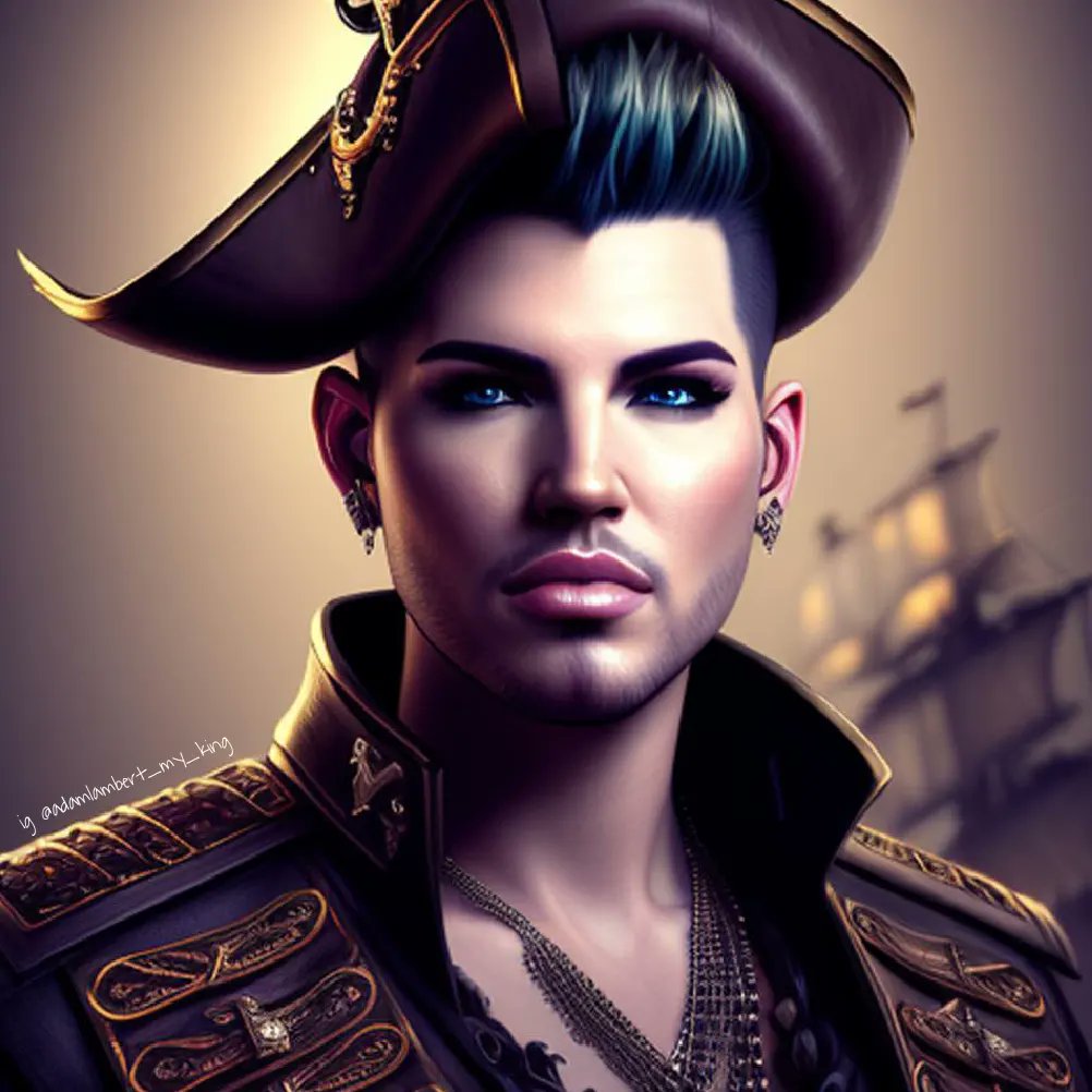 glambert_queen7's tweet photo. Since Adam dress up like a pirate I wanted try to do his version like Pirate using Al app ☠️🖤 which is your favourite?🙈 https://t.co/SqO98UMdEz