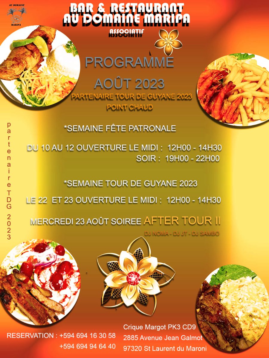Ruben_Atanso's tweet photo. *AFTER TOUR II*

Roulez, roulez, le tour de Guyane passe et repasse Devant ���� *"Au Domaine Maripa"* 🌴un point chaud du tour🔥. Au bord du CD9 🛣️🛣️🛣️le restaurant vous accueilles Le mercredi 23 Août 2023 à partir de 11h30 jusqu'à 15h00. Vous pouvez déjeuner sur place https://t.co/5EkpffDBVl