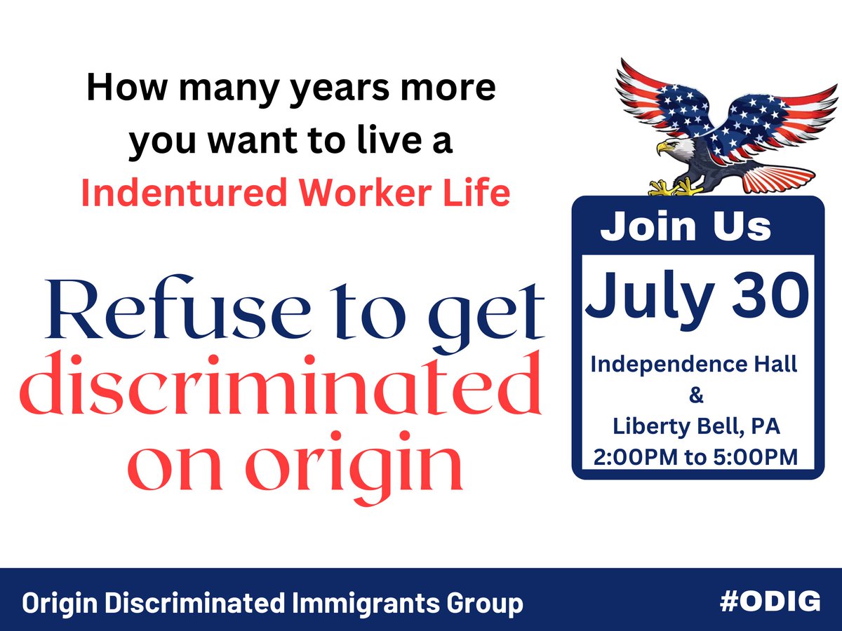 odigroup's tweet image. #greencardbacklog immigrants join today at 2:00PM at 
Independence Hall, PA to raise discrimination happening on National Origin in giving employment based green card.