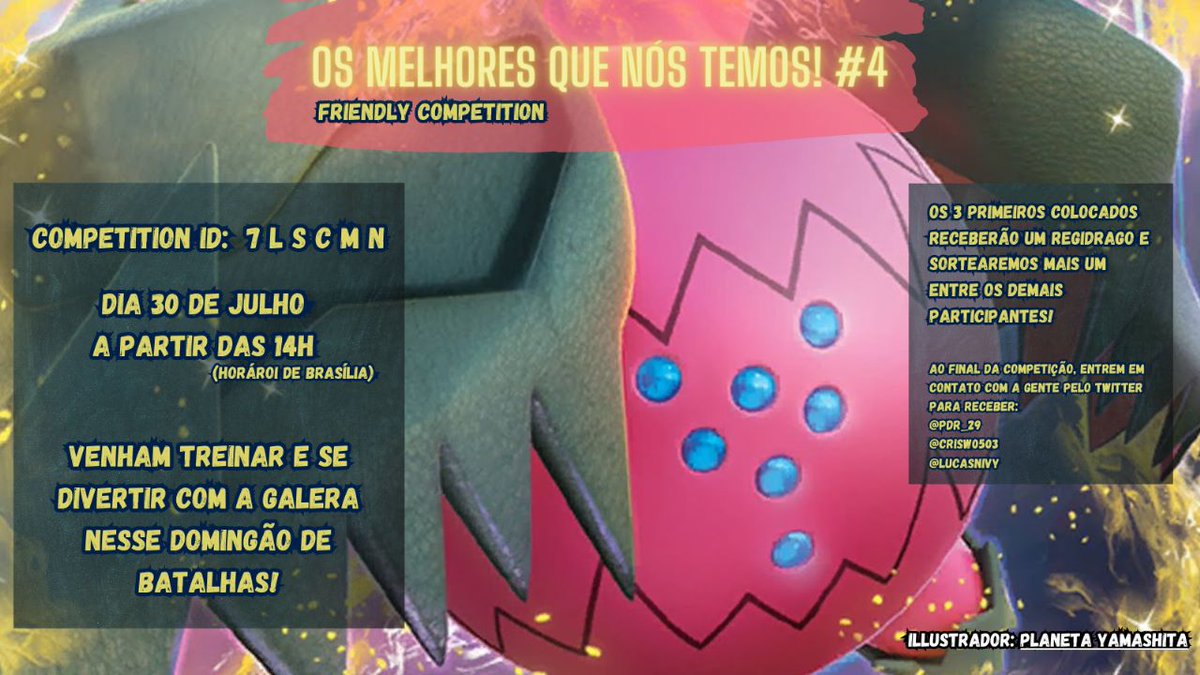 Falem comigo, jogadores!
Hoje  teremos mais uma edição do nosso torneio semanal. E o prêmio dessa vez será Regidrago!
Inscreva-se, chamem a galera e bora jogar um pouco nesse domingo.
Amanhã (30/07), a partir das 14h!

#PokemonScarletViolet #NintendoSwitch #FriendlyCompetition