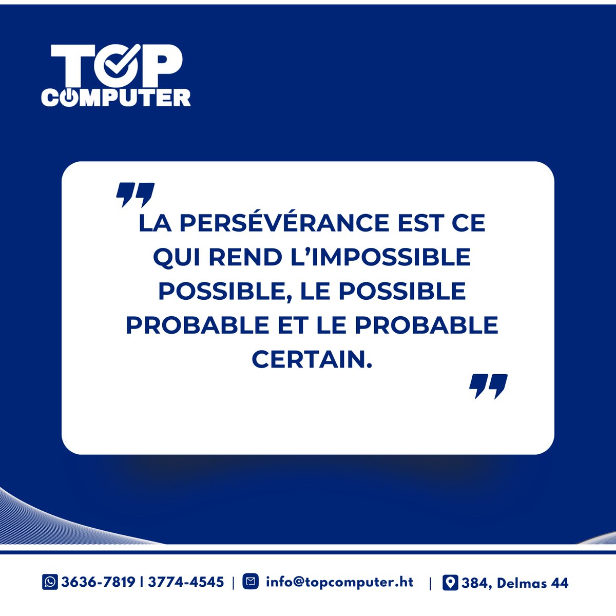 topcomputerht's tweet photo. Que ce début de semaine soit le point de départ de nouveaux projets passionnants, de moments précieux en famille, et de réussite dans tout ce que vous entreprenez. 💪✨
.
#topcomputerht #Haiti #makingitwork #IT #HappyMonday #HappyWeek #Smile #Optimism #Success #Happiness https://t.co/4MAvr12KK4