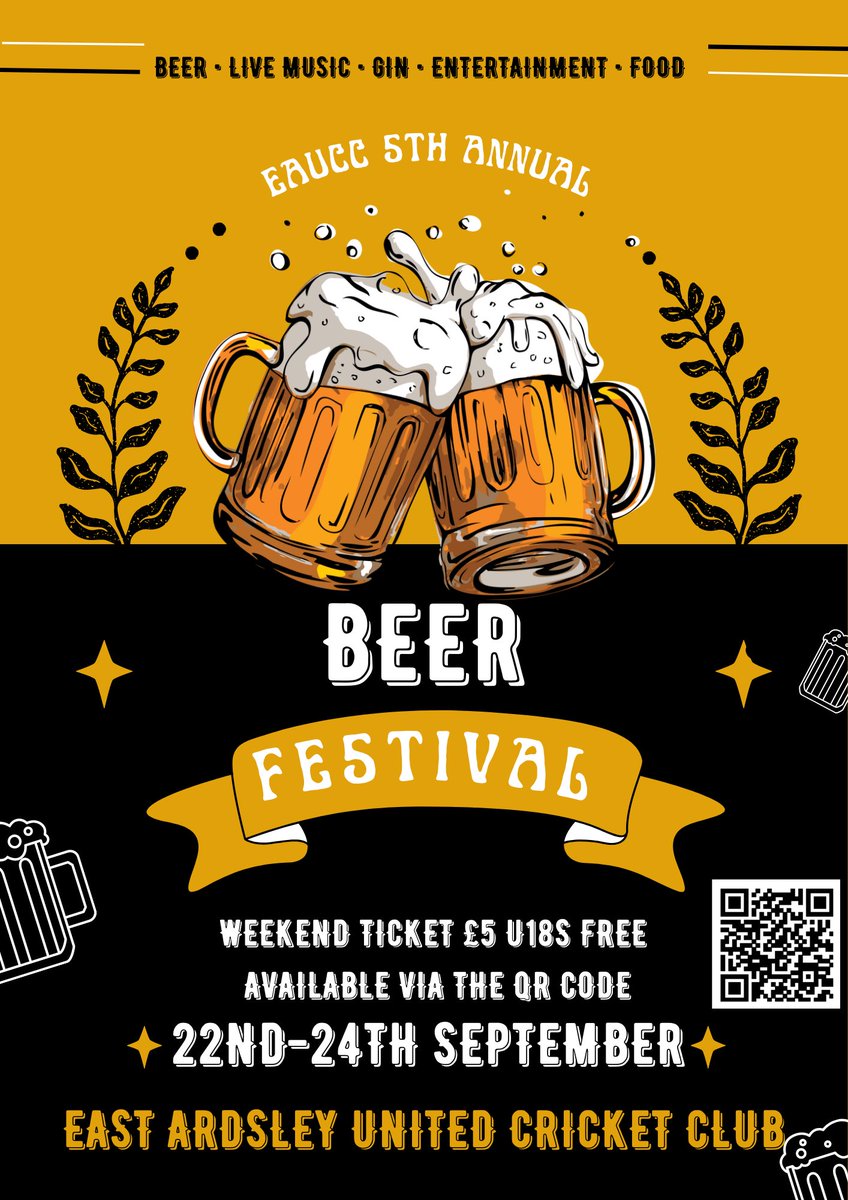 🥁 Back for the 5th innings is Beer Fe5tival! 🥁 
🚨 Tickets available NOW via the QR code on the poster or link below so get them before they are sold out! 🚨 
🎶 Huge news that this year that we will have the very popular Fakermaker Friday night 🎶 
tickettailor.com/events/eastard…