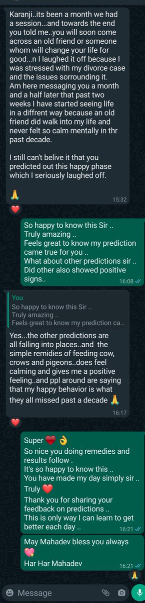 Just READ How an esteemed client.. Shared his experience on my Perfect predictions for him.. The kind happiness & Satisfaction he got & in return the respect & love shared is beyond words. It's a great honor to be able to touch so many lives & make some difference.. All