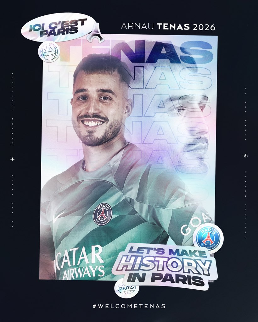 PSG_React's tweet photo. ✅✅ Recrue n°7 - Été 2023
Arnau Tenas 🇪🇦
22 ans
1m85
Gardien de but
Barça ➡️ PSG (Libre)
#WelcomeTenas https://t.co/sCT9fdbXZV