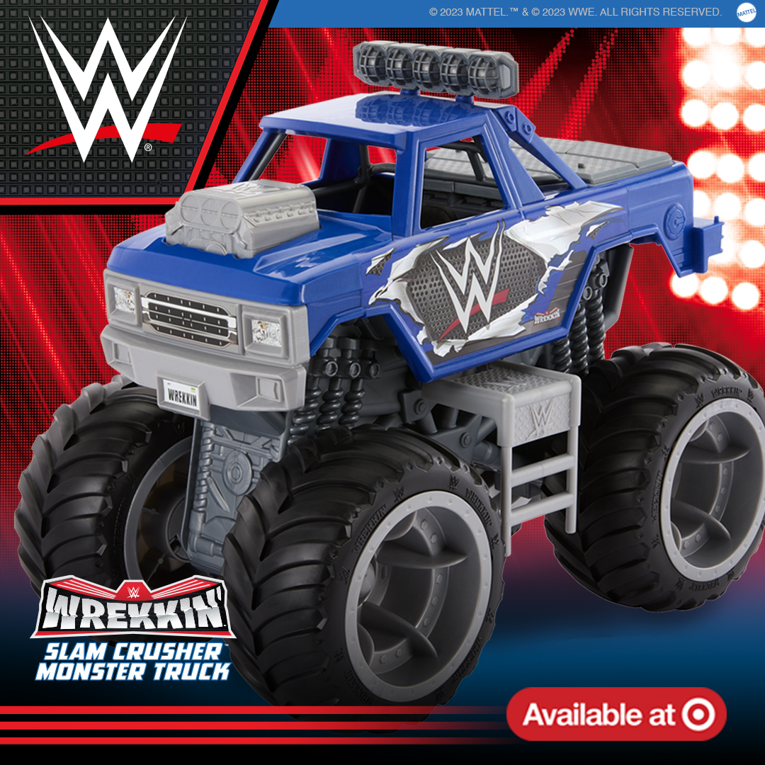 WWEUniverse's tweet image. Smash the competition and wreck the truck with the WWE Wrekkin’ Slam Crusher Monster Truck™ available now at Target. Get yours today: ms.spr.ly/60199BW1x