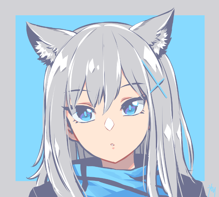 shiroko (blue archive) 1girl blue scarf solo animal ears blue eyes scarf grey hair  illustration images