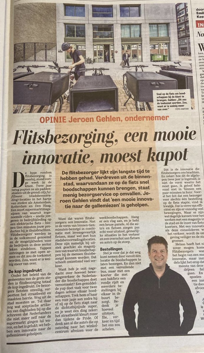 JeroenGehlen's tweet photo. One mind at a time is needed to change the way we think about green deliveries. Replacing individual movements with consolidated transport is key to keep our cities sustainable. Thanks @telegraaf
#GreenMindsThinkAlike #wuunder
https://t.co/OiIrNt3SNO https://t.co/I3amXbtPD8