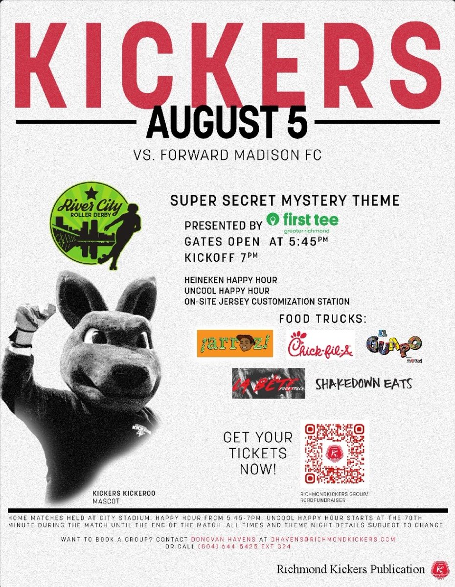 Catch us hanging with the <a href="/RichmondKickers/">Richmond Kickers 🦘</a> on August 5th! Kickoff is at 7 p.m. ⚽️ 

Happy hour, multiple food trucks, what's not to love?!
richmondkickers.group/rcrdfundraiser