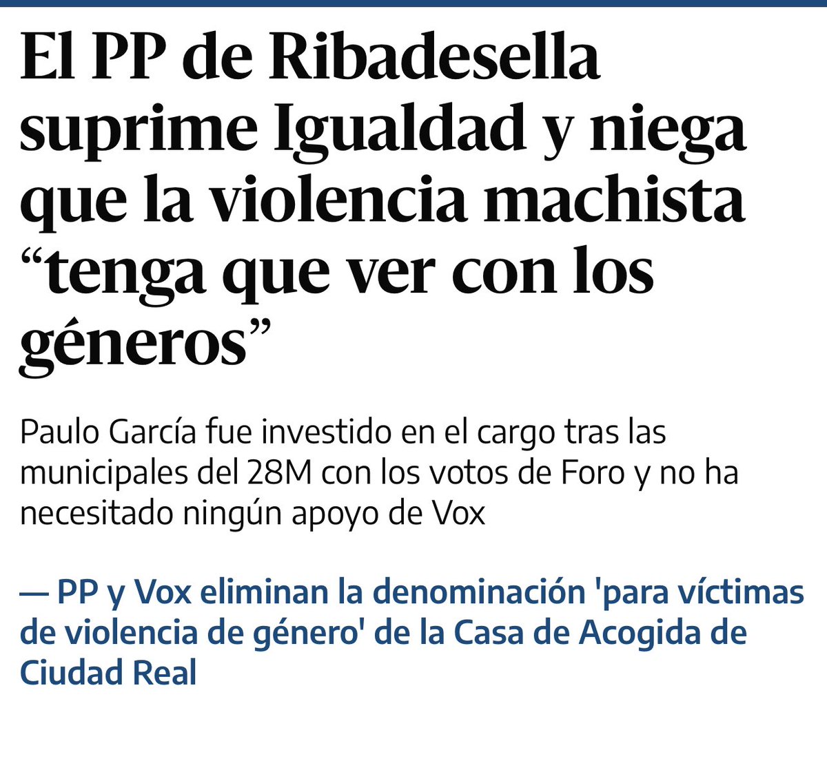 crispmarcote's tweet photo. Ya se les va viendo la patita. Aquí no han necesitado a VOX y han hecho lo mismo que ellos. 

Los negacionista de la violencia machista. 

El PP de Ribadesella suprime Igualdad y niega que la violencia machista “tenga que ver con los géneros” https://t.co/lmIh5q0Q1E https://t.co/d7r7Mlvvmn
