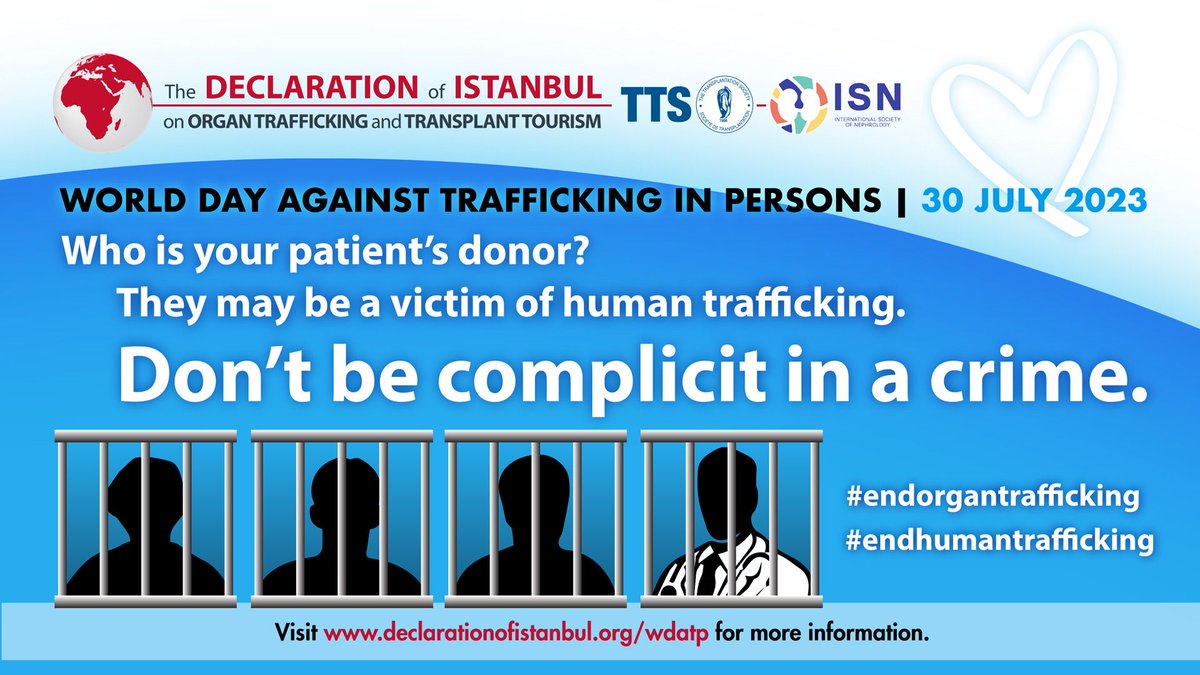 We're proud to support World Day Against Trafficking in Persons today! Visit declarationofistanbul.org/wdatp to learn more about this important issue.💙 #EndHumanTrafficking #EndOrganTrafficking @DoICustodianGp #TransplantTwitter