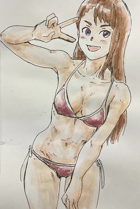 暑いので水着を描きました。 色は難しい
