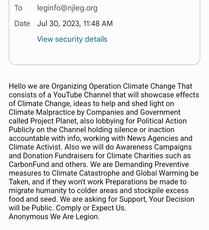 ChristophProme2's tweet photo. New Jersey Republicans, NYC Democrats, NJ Legislature, Vice News, ENIGMA calls your Names, Do you Rise a Hero and help Save Humanity from Calamity? Or ignore our only chance. Seconds of your Time. Comply or Expect Us! #Anonymous #EnigmaSec #OpClimateChange https://t.co/ozjumvAPTq