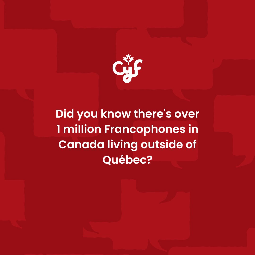 DYK there's over 1 million #Francophones living outside of #Québec in #Canada? No matter your home province, opportunities to connect with other #French-speaking individuals are out there; you just have to find them. With CYF we aim to make the connection that much easier.