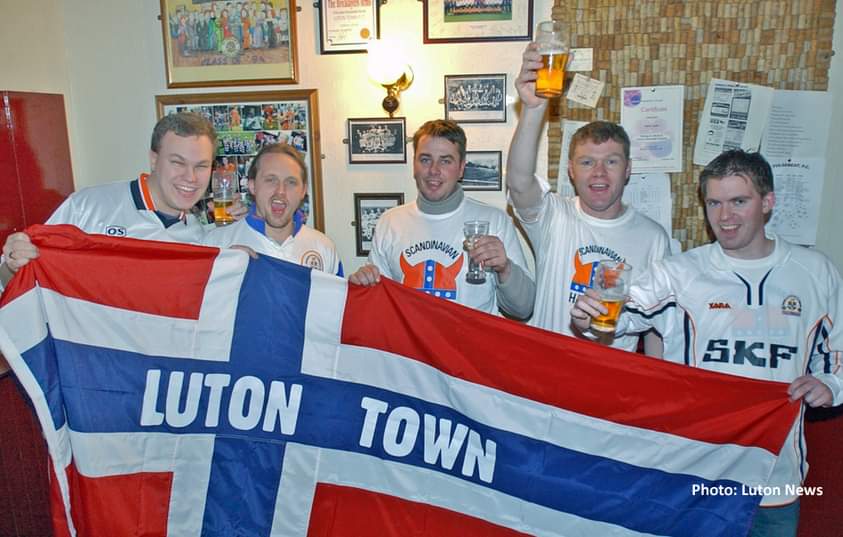@LutonTown supporters from Scandinavia in town for the Hatters' Division 3 match against Plymouth Argyle at Kenilworth Road in February 2002. Luton won 2-0 with late goals from Kevin Nicholls (pen) and Steve Howard. Both clubs were promoted that season.