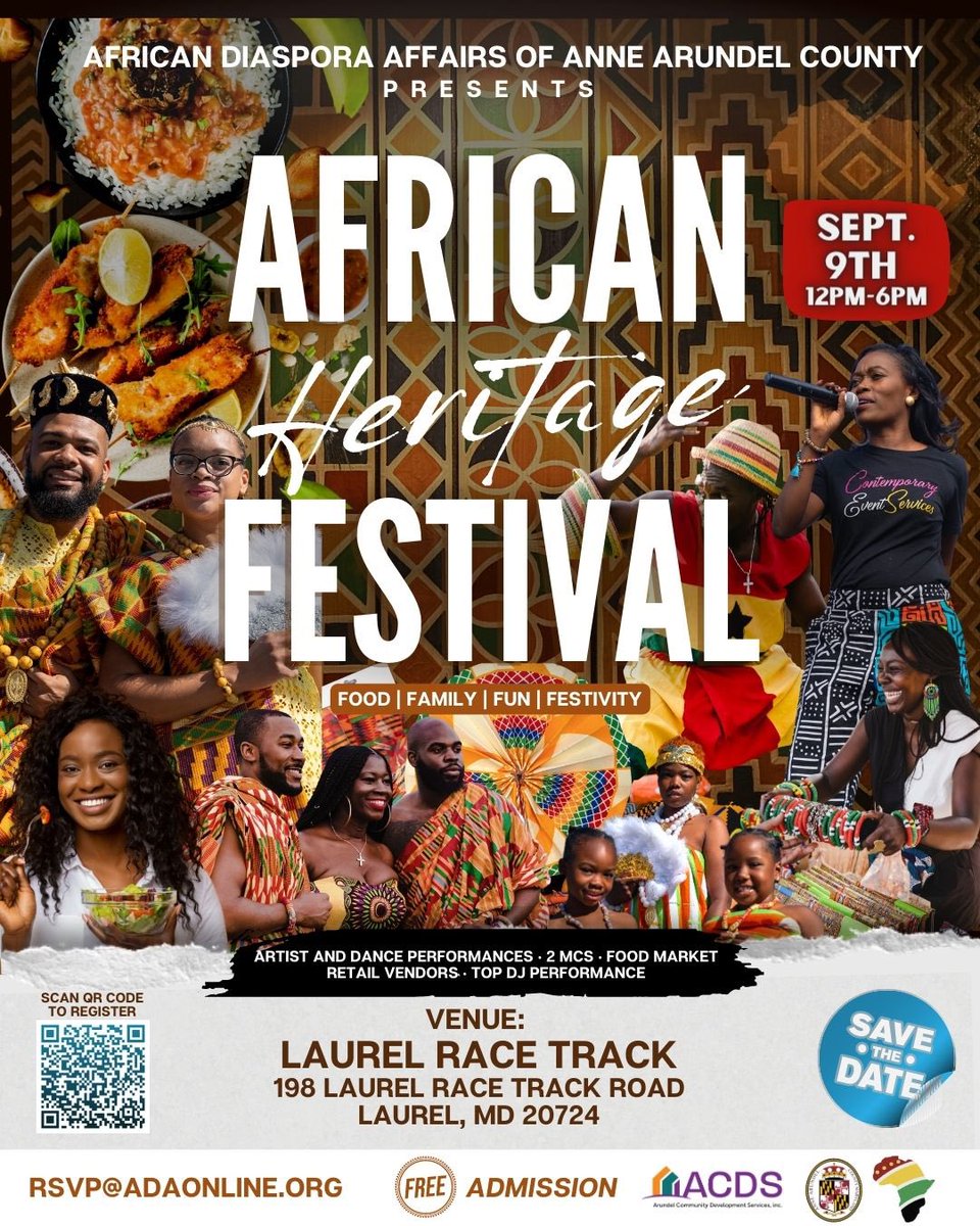 kemi07's tweet photo. Free Admission 🚨 
Join us on September 9th at our African Heritage Festival - Anne Arundel County at the Laurel Race Track. 

RSVP:https://t.co/VUvx398agN 

#africandiasporaaffairs #annearundelcounty #laurel https://t.co/h7M6IDErse