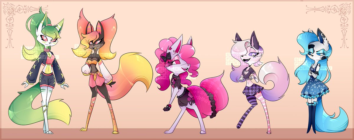 Caelichii's tweet image. Soda pop pups! Wanted to make a fun colourful adopt batch to destress and this was the result!

#HelluvaBoss #HelluvaBossOCs #Adoptable