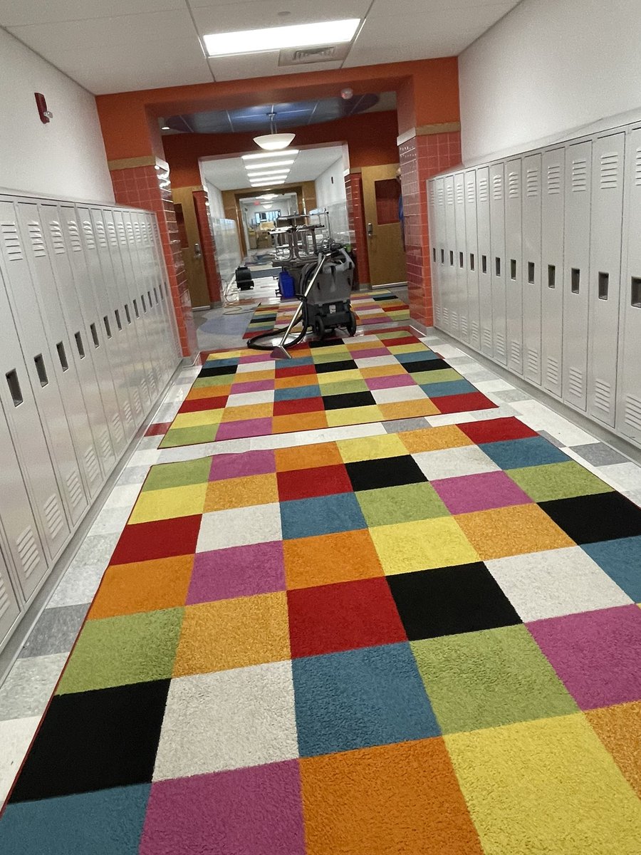 Classrooms rugs lining the hallways as far as the eye can see! Must be summertime cleaning! Shout out to the custodial staff who work so hard all year but especially in the summer!  #summerschoolwork #custodians #publicschools #classroom
