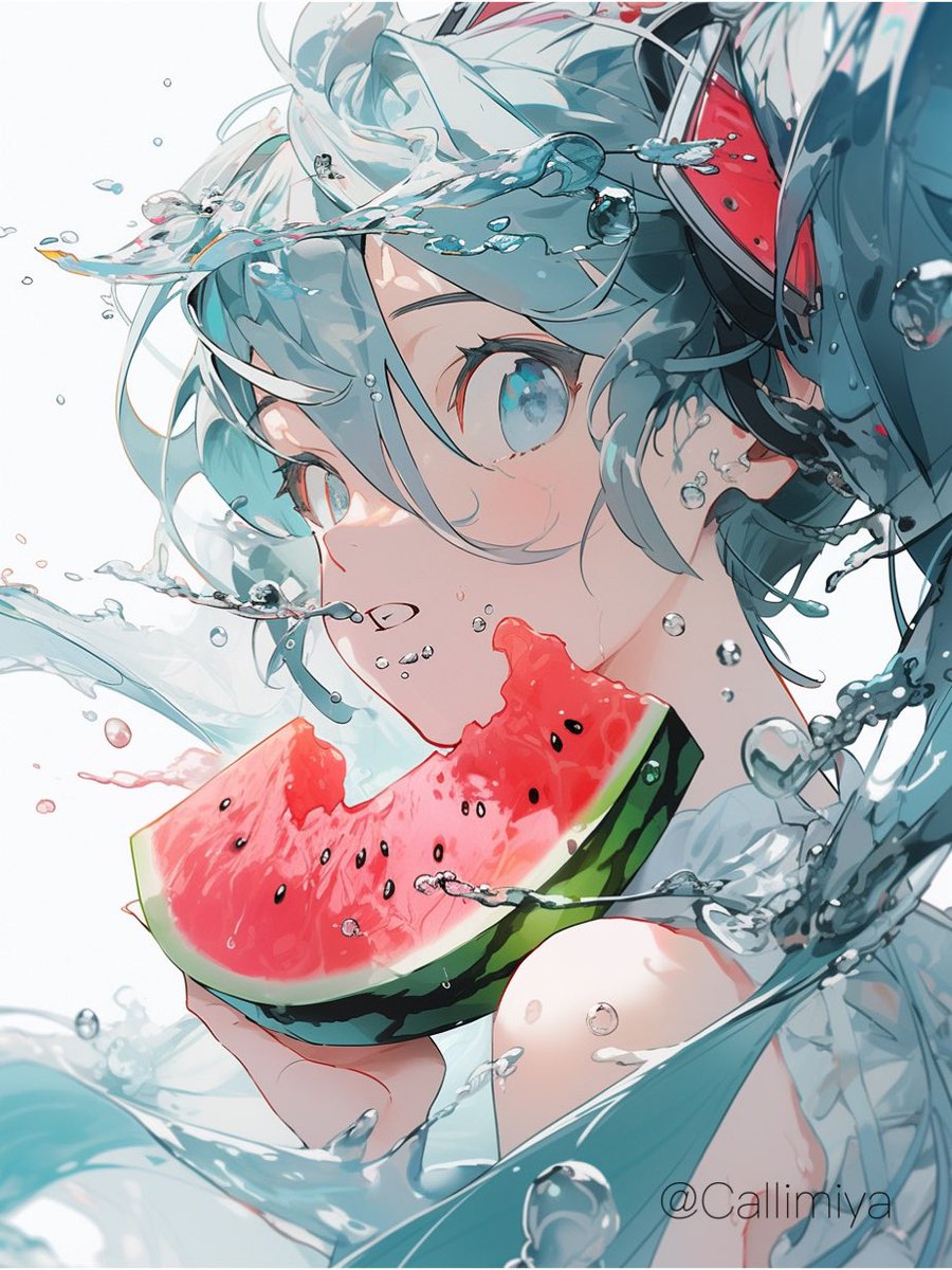 Callimiya's tweet photo. Nijijourney、水冷西瓜初音ミクさん https://t.co/zp778gK9ud