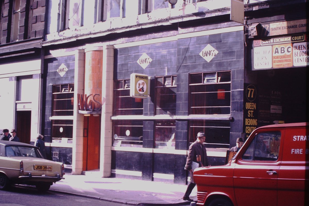 The bar exterior photographed in 1976 by Chris Doak when it was still known as Lang's. There has been a licensed restaurant here since 1845 known as Lang's.