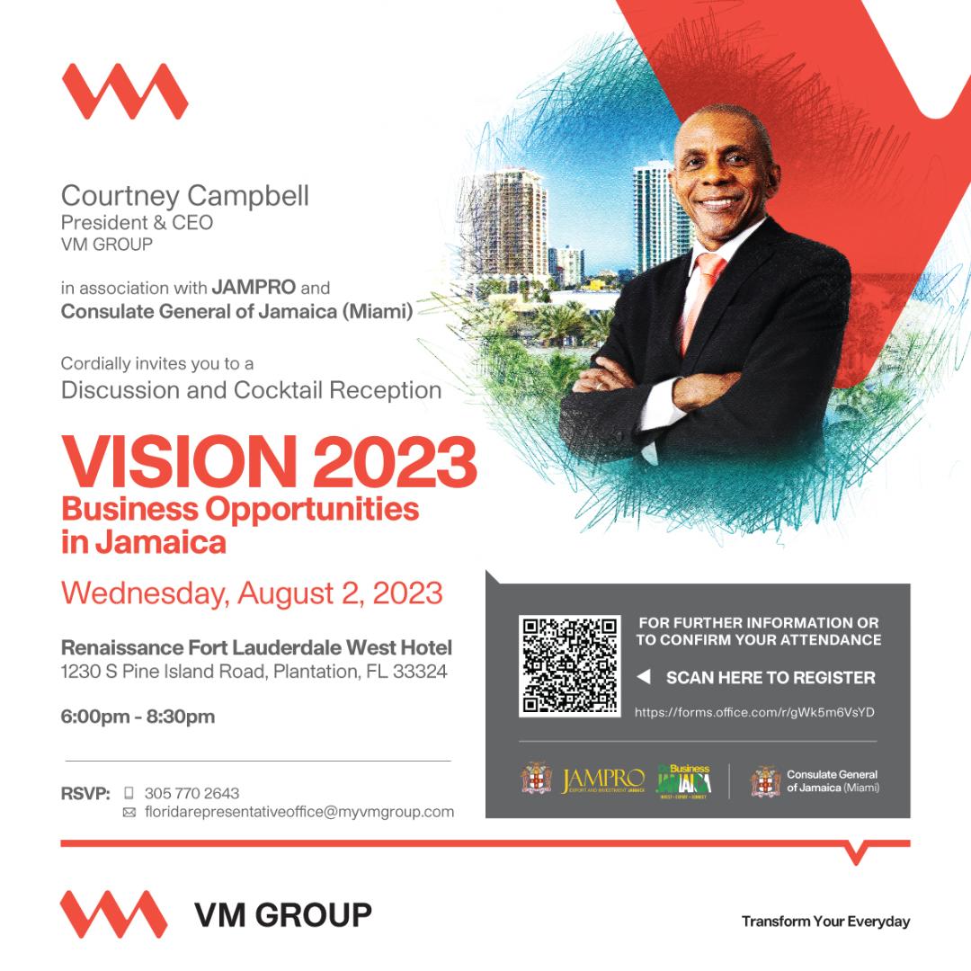 An opportunity to learn about investment opportunities in Jamaica from <a href="/myvmgroup/">VM Group</a> executives and the <a href="/Jamprocorp/">JAMPRO Jamaica</a> team. Call 305 770 2643 to reserve your space. #Jamaica #WealthBuilding