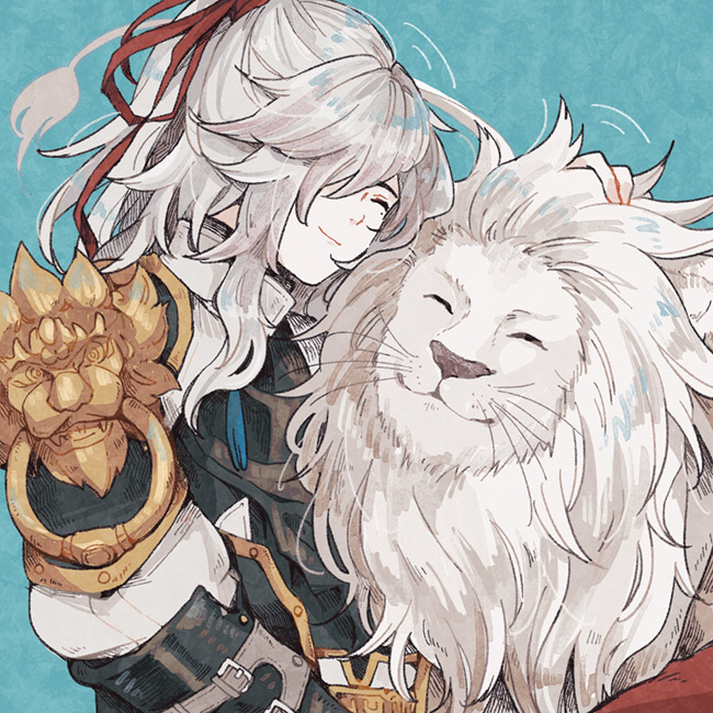 lion 1boy male focus smile long hair ponytail armor  illustration images