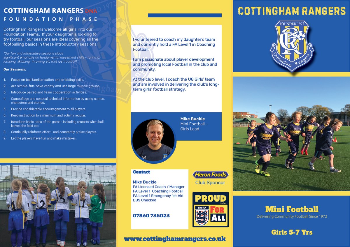 Cottingham Rangers U5-U7 Girls Mini Football is now taking on players... If your daughter wants to give football a try, then complete the online form here=>cottinghamrangers.co.uk/join-a-team/

We train every Wednesday evening 6-7pm at the University of Hull

Reception/YR1/YR2 as of Sep 2023