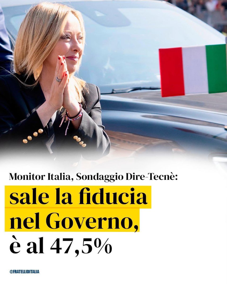 FratellidItalia's tweet photo. 🔵 Gli italiani promuovo il governo guidato da Giorgia Meloni. Siamo sulla strada giusta, continuiamo così per il bene dell’Italia. https://t.co/DGjtroPVEP