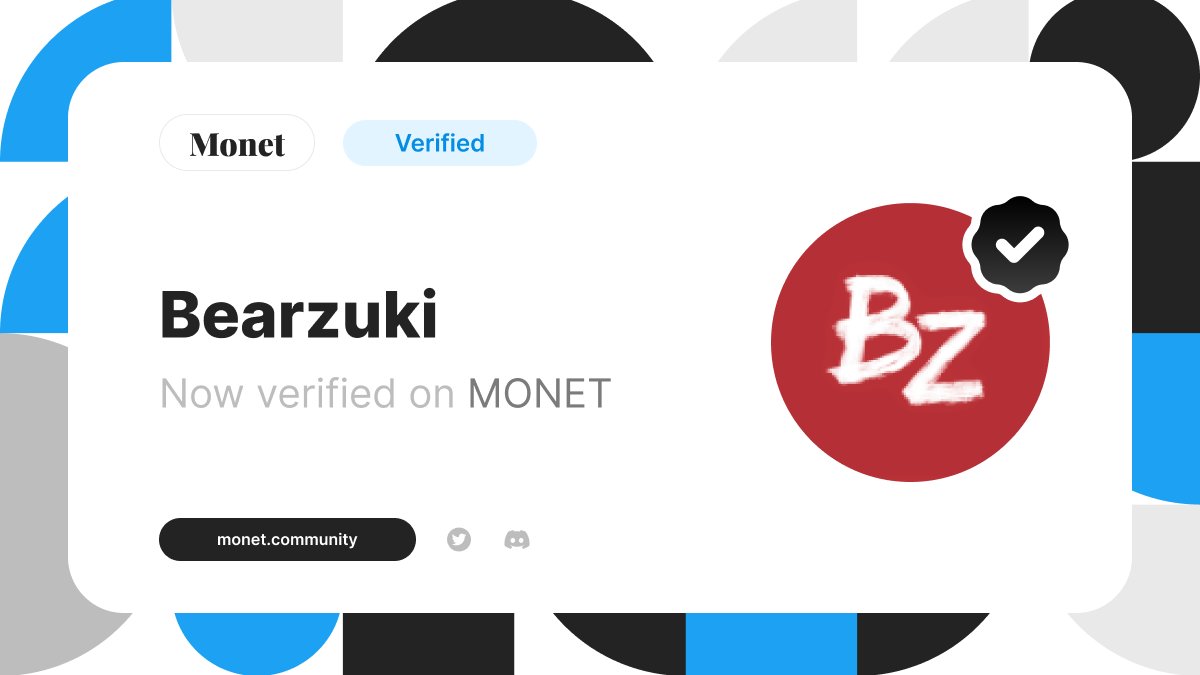 Welcome <a href="/BearzukiNFT/">Bearzuki | Gen 2 Battles out now! |</a> 

You are now a verified community on <a href="/MonetSAC/">Monet | Community, Raffles, and Solana</a> 

monet.community/p/Bearzuki