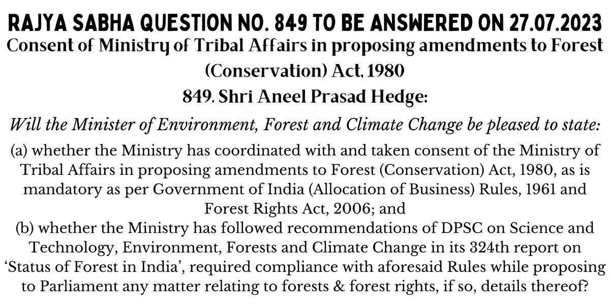 Violation of Constitutional norms! FCA Bill 2023 bypasses role of @TribalAffairsIn
Rajya Sabha MPs, uphold the law. Ensure due diligence
@anil_baluni @SameerOraon16 @jawharsircar @prasantalulu62 @ShayarImran @ShuklaRajiv
#SaveIndianForests #WithdrawFCAbill2023
@PMOIndia @moefcc