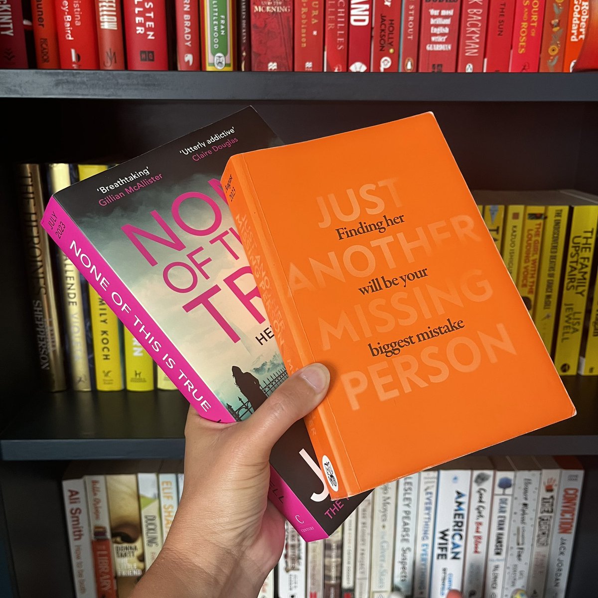 ✨GIVEAWAY✨
To celebrate hitting 6k followers I’m giving one of you the chance to win a finished copy of one of these hot new releases! Follow, like, retweet and comment #NoneOfThisIsTrue or #JustAnotherMissingPerson to let me know which one you’d pick. 
Ends 03/08 6pm UK only📚