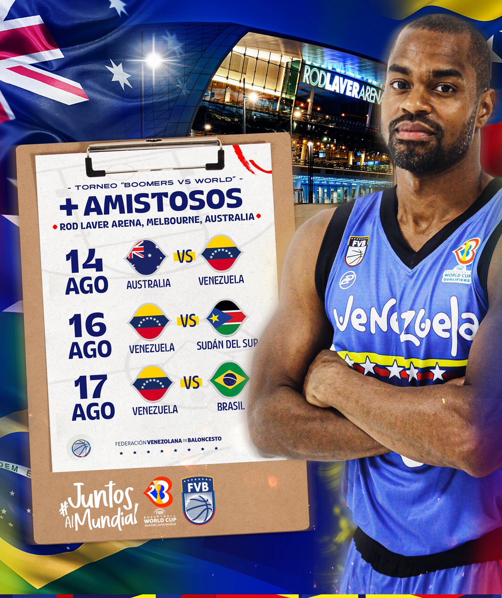 ¡La cuenta regresiva está en marcha para ver al magnífico equipo venezolano de baloncesto antes de la Copa del Mundo en Melbourne!

¡Reúne a tus amigos, vístete de amarillo, azul y rojo y apoya a tu Selección !🏀    

Todos Juntos por Venezuela! 

No te lo pierdas!