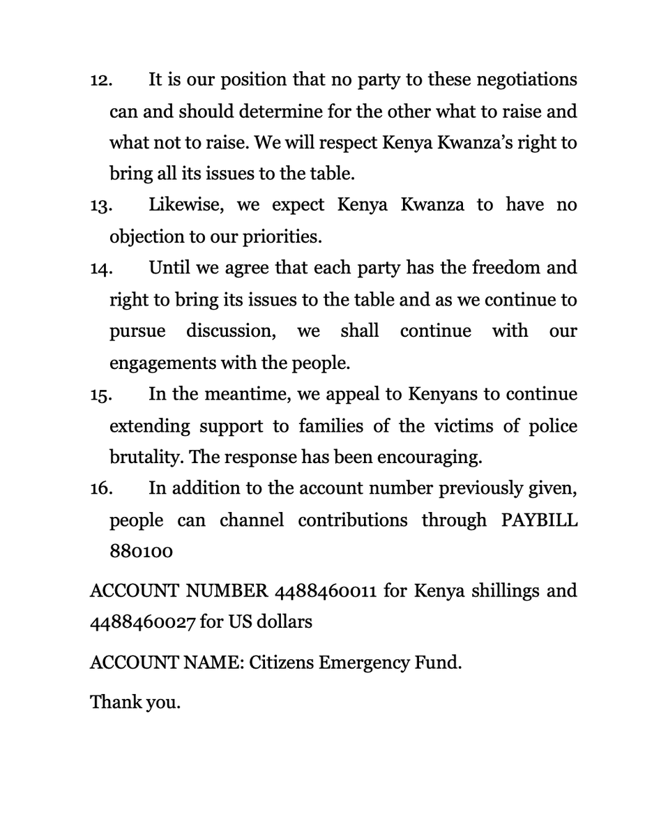Yesterday, Kenya Kwanza released a one-sided statement signed by Hon. Kimani Ichungwa that they claimed to incorporate our views. 

We disown the statement by Hon. Ichungwa. Azimio had nothing to do with it. Its contents were those of Kenya Kwanza, their wish list.