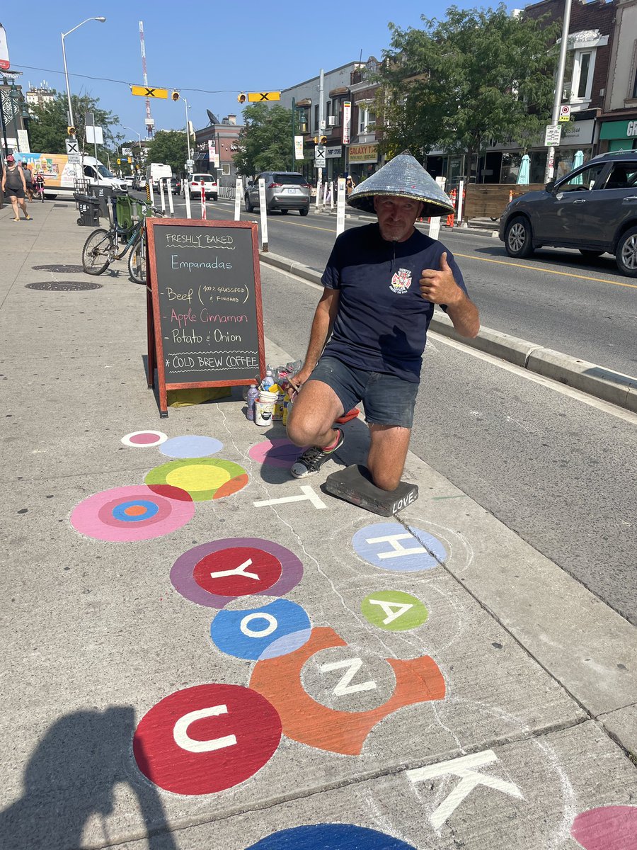 A friendly face back in #Bloordale bringing colour and joy to the sidewalks and streets of Toronto! The message reads “Thanks for supporting local”. Check it out for yourself! And a big genuine thank you to our community for doing just that, supporting local!