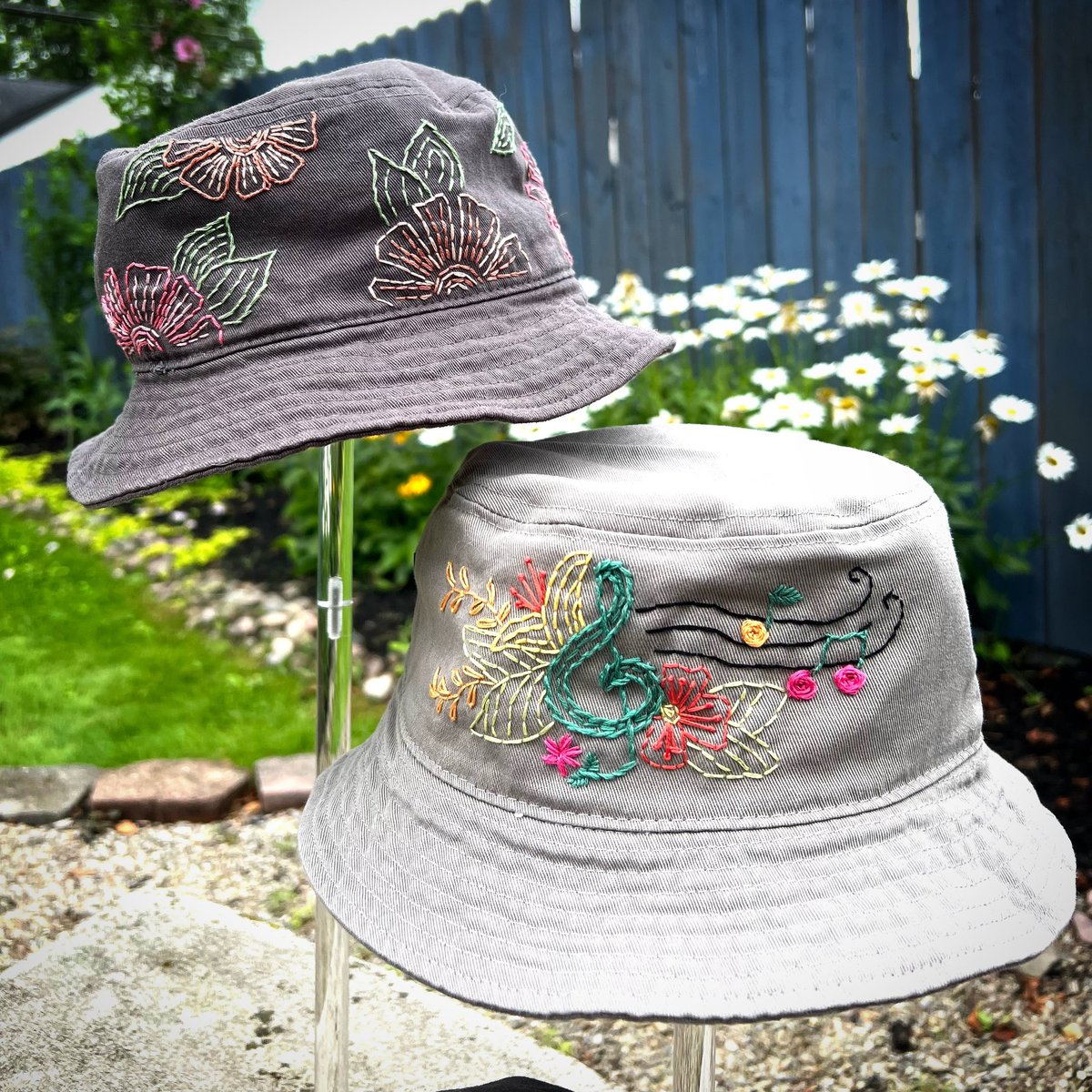 New hand embroidered bucket hats listed in my store strengthindesignstudios.com/shop/38430067/… #Boho #summerstyle