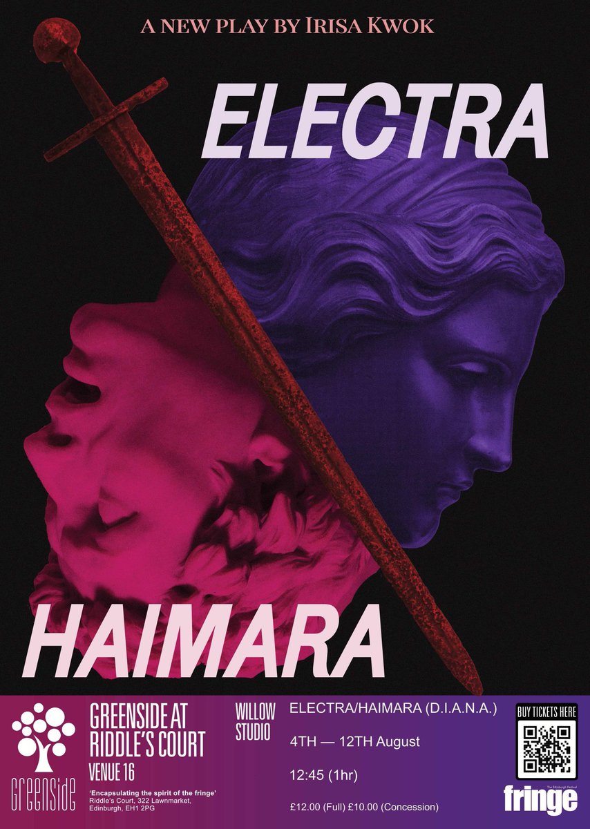 We are beyond excited to be bringing ‘Electra/Haimara’ to the Edinburgh Fringe Festival this August!! Follow our social media for updates (@electrahaimara) and get tickets now (link in bio!) 
12:45, Fri 4th – Sat 12th August 2023 at Willow Studio, Greenside @ Riddle's Court!!
