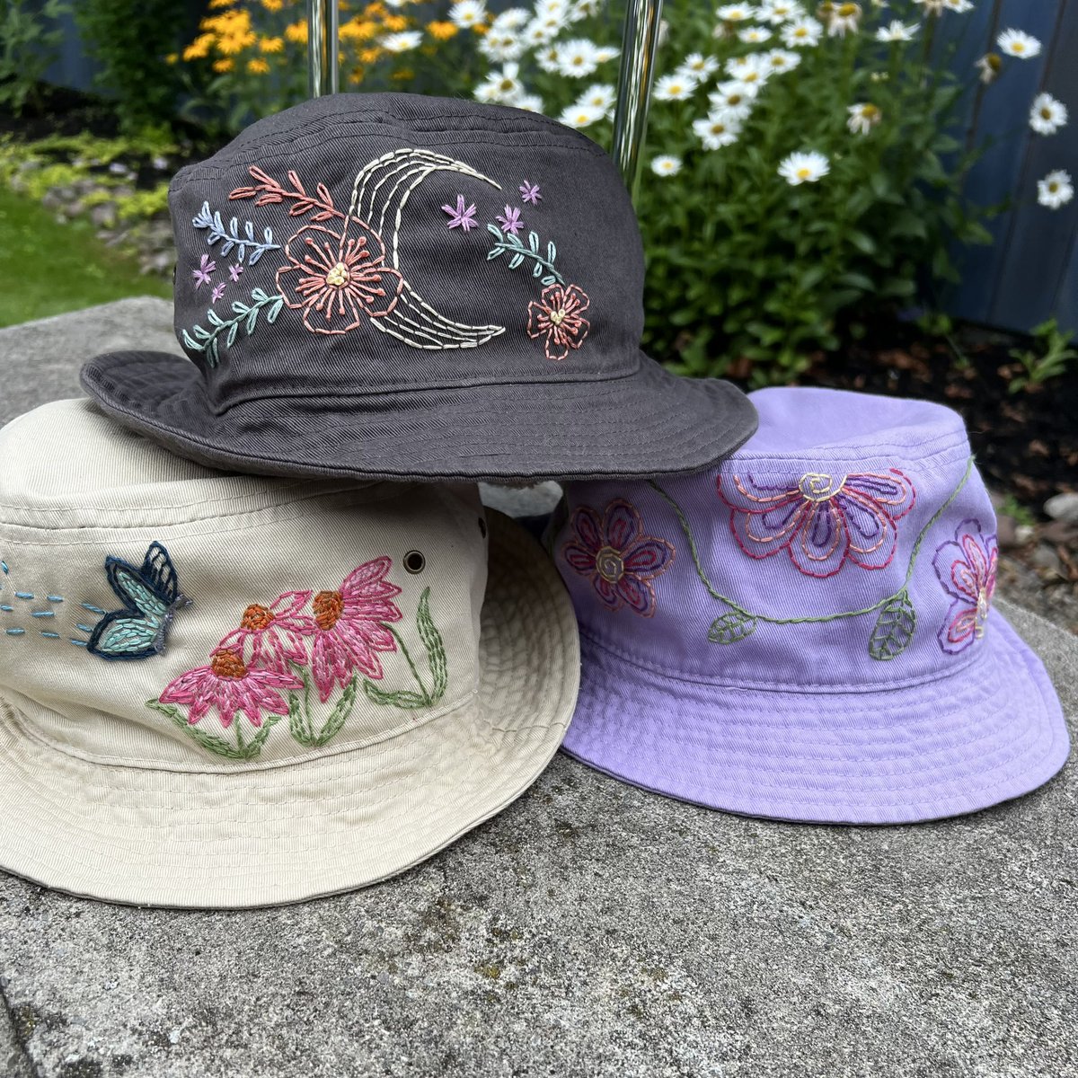 Boho style hats just listed get them while they last. Each are hand embroidered, one of a kind designs strengthindesignstudios.com/shop/38430067/…