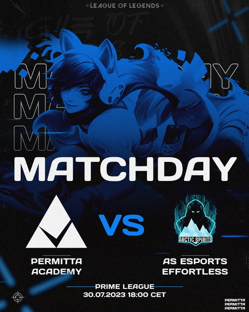 !Matchday! 
Today we are going into the Rift against AS Esports Effortless.

Join the stream today at 18:00 o‘clock on
twitch.tv/demoted_pigeon… 
and let’s cheer for the win! 

We wish good luck and good games to all the players.

#GOPERMITTA
_______________________________________