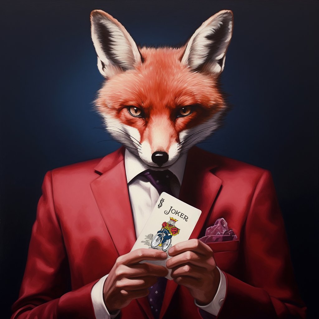 Magic_of_Play's tweet photo. Cunning as a fox, the poker mastermind knows how to outfox the competition and rake in the chips!" 🦊🃏

There is an animal within us, and don’t be afraid to let it out! We are all Wild Cards.

#magicofplay #midjourney #AI #playingcards #cards #artofcards #playingcardcollection https://t.co/90DhE6svPW
