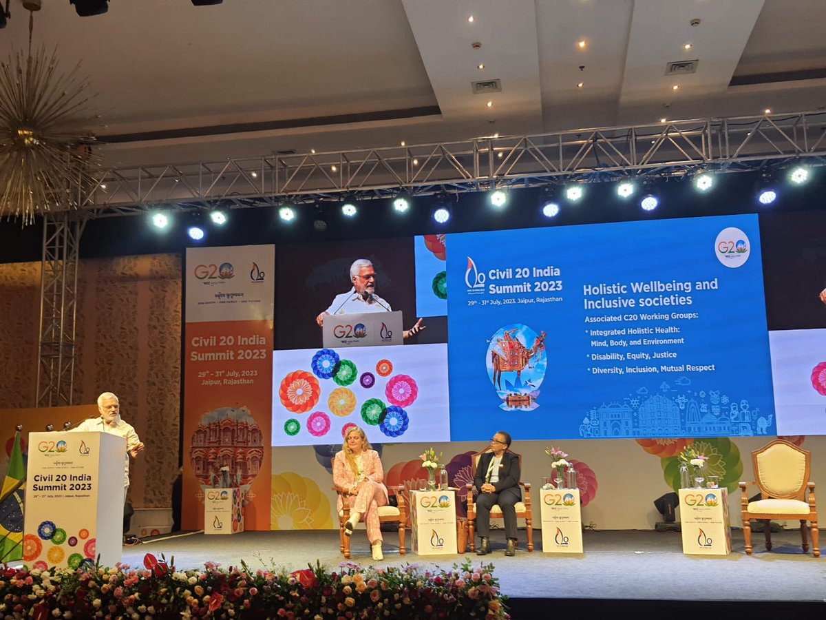 The last session at the #Civil20 India Summit 2023 Day 2 was on “Holistic Wellbeing and Inclusive Societies”. The session also saw participation from CP Joshi, Speaker, Rajasthan legislative assembly. #Civil20India2023 #YouAreTheLight