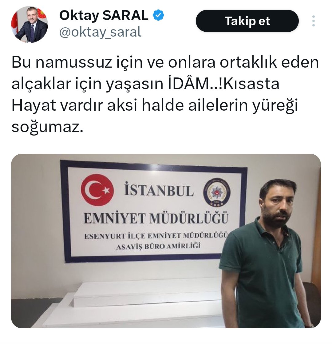 Cumhurbaşkanı Başdanışmanı Oktay Saral, Esenyurt'taki tekel bayii saldırısı failleri için idam istedi.
