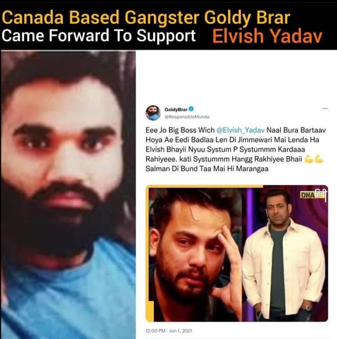 Ashishc888866's tweet photo. Goldy Brar Support Elvish yadav
#system #systemmmmmmmmm #ElvishYadav𓃵 #ElvishArmy #Goldybrar #BBNaijaAllStars #BiggBosOTT2 #SalmanKhan https://t.co/pchEfftcis