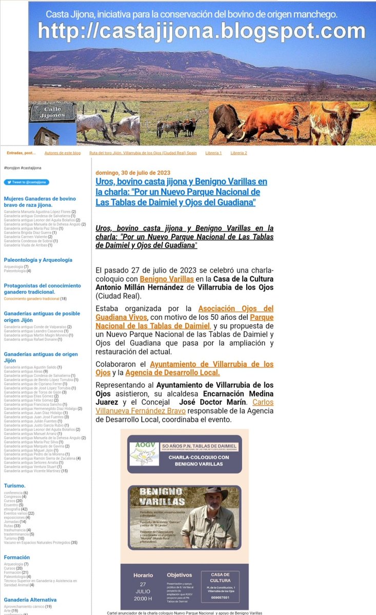 castajijona's tweet photo. Uros, bovino casta jijona y Benigno Varillas en la charla: "Por un Nuevo Parque Nacional de Las Tablas de Daimiel y Ojos del Guadiana"

https://t.co/IXD3aVRtfk https://t.co/0iVSkGUdvU